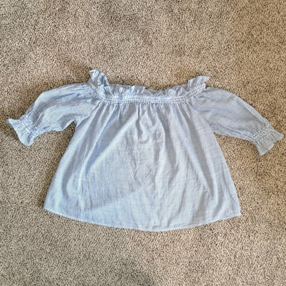 NWOT St. John's Bay Off The Shoulder Blue & White Pinstripe Top Women's Size PL